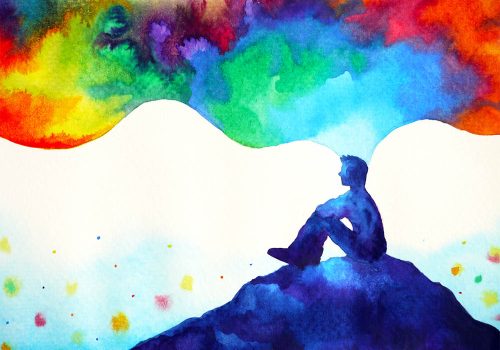 human and spirit powerful energy connect to the universe power abstract art watercolor painting illustration design hand drawn